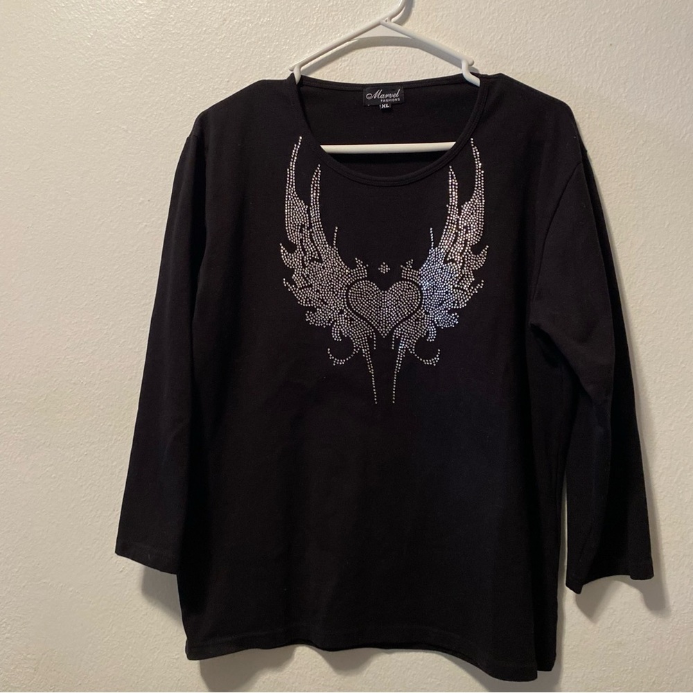 Marvel Black Graphic 3/4 Sleeve Tee‎ Women’s XL Pullover Top Goth